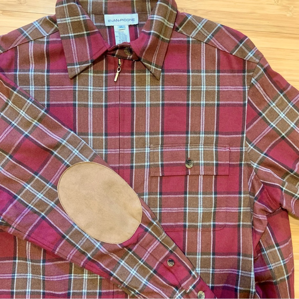 Evan-Picone Zip Jacket Light Plaid Elbow Patch Woman’s XL